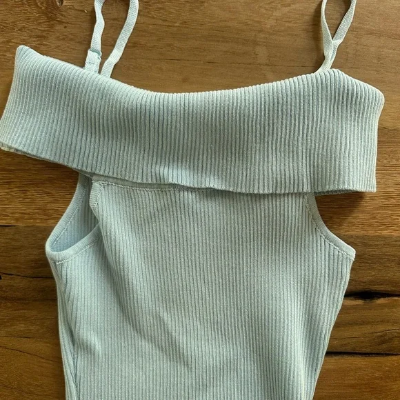 💙NWT Baby Blue Rib Knit Off Shoulder Maternity Midi Dress - Picture 6 of 9